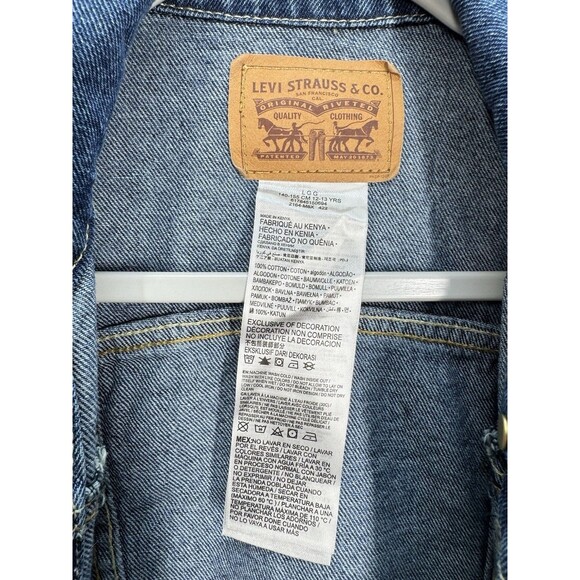 Levis Denim Trucker Jacket Girls Youth Large 12-13YR Button Red Tab Medium Wash - Picture 3 of 7